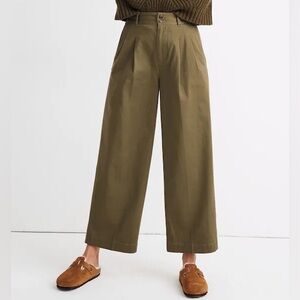 Madewell Drapey Pleated Wide-Leg Pants Kale Green 0